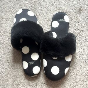 black and white polka dot victoria secret slippers